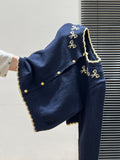 Tibetan Blue Bow Knitted Cardigan Thick Sweater Coat Woman In Autumn And Winter 2025 Loose Lazy Wind Top