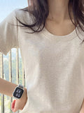 Simple Shoulder U Necker Machine Short-Sleeved T-Shirts Summer New High-End Tight Hottie Short Flying Sleeve Top