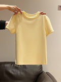 Pure Round Collar Clear Line Short-Sleeved T-Shirt Women 2026 Summer New Design Small Man On The Shoulder To Put On The Top