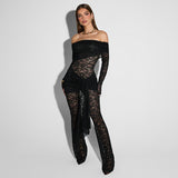 Women's 2025 Summer New Lace Splicing Sexy Babes Perspective Conjoined Trousers