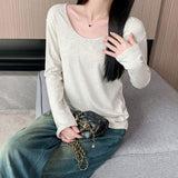 Pure Cotton Loose Long-Sleeved T-Shirt Women 2025 Autumn New Basic Pure Color Lazy Wind Bottoming Shirt