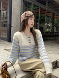 Mi-Gray Half-Neck Long Sleeve Knitted Women 2026 Autumn New Striped Bottom Sweater Top