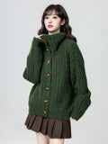 Green Turtleneck Sweater Coat Women's Autumn And Winter 2025 Winter New Warm And Thick Collar Knitted Cardigan Top