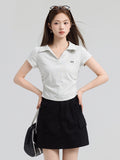 Pure Cotton Polo Collar Short-Sleeved T-Shirt Women's Summer 2025 New Large-Size Meat Masking Thin Design Wrinkled Short Blouse