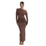 Autumn And Winter New Hot Shoulder Long Sleeve Bag Hip Dress Fashion Sexy Folding Body Dress