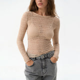 2025 Autumn And Winter New Fashion Round Collar Sexy Perspective Bottoming Shirt Hot Girl Long Sleeve Repair Jacket