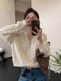 White V-Necked Knitted Jersey Coat Sweater Female Thin Outside With A Small Spring And Autumn Korean Chic Top