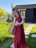 New Chinese Retro Hanging Neck-Cuffed Shoulder Dress Women's Spring 2026 New Simple Sleeveless Round-Collar Loose Dress