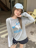 Pure Letter Love Collar Design Feeling Long-Sleeved T-Shirt Women 2026 Summer New Printing Loose Lazy Top