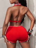 Summer 2025 Summer Sexy Hottie Sleeveless Solid Color Bare Back Hanging Neck Conjoined Shorts