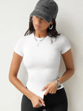 Hot Y2K Women's Clothing New Thread Repair Hottie Top Solid Color With Shoulder Short-Sleeved T-Shirt