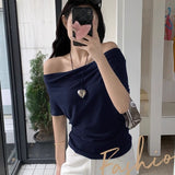 Hottie Black Pure Desire Short-Sleeved T-Shirt Girl 2026 Summer Can Wear Two Waist Thin Words Shoulder-To-Shoulder Small Top