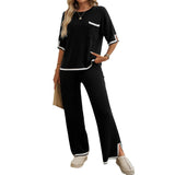 Dili 2025 Autumn And Winter Women's Temperament Commuting Short-Sleeved Trouser Sweater Set