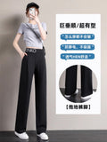 Narrow Version Of Wide-Legged Trousers Women's Spring And Summer Thin Suit Pants 2025 New Ice Silk Large Size Thin High Waist-Sleeve Straight Trousers