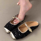 French Retro Women's Cool Slippers New Square Head Slid Small Scented Slippers With Skirt Temperament Flat-Bottom Slippers Women