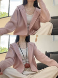 Pink Hooded Knitted Top Women Autumn Winter 2025 Autumn Zip Languid Soft Glutinous Outside With Sweater Cardigan Coat