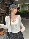 French Temperament White Thin Wooden Ear With Long Sleeve Sunscreen Shirt Cardigan Girl Summer With Slings Small Top