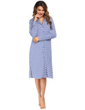 Women's Homewear Pajamas Long Sleeve Striped Printed Clam Jacket Shirts Home Dresses Women