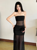Seaside Holiday Wind Perspective Network Yarn Chest Skirt Design Sense Of Temperament Long Dress Travel To Take Good-Looking Skirt