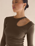 2025 Hot Sale Of High-End Autumn And Winter Sexy Hollow T-Shirt Women Irregular Collar With A Long-Sleeved Top