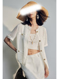 Summer Thin Cardigan Cotton Nylon Blending Cool Sleeve Blouse Cut Side T-Shirt