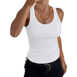 2025 Women's Low Round Neck Rib Casual T-Shirt Sleeveless Elastic Repair Basic Vest Women's Top
