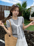 Summer Ootd Wear Fake Two Lace Collar Knitted Short-Sleeved T-Shirts For Women's New Sweet Casual Top