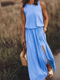 2026 Summer New Holiday Wind Solid Colored Rounded Clame Suspension Lantern Fork Dress Dress