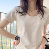2025 New Short-Sleeved Cotton T-Shirt Girl Shoulder Summer High-End Hottie Clothes