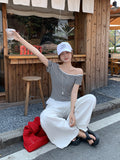 Summer Ootd Wearing Striped Collar Short-Sleeved T-Shirt Women's Lace Side Hem A Word Collared Hairdress