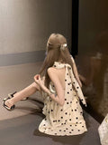 Butterfly Tie With Hanging Neck Dress Women Summer French Wave Point Dress Design Feel Waist Super Fairy Skirt