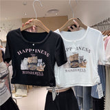 Short Sweet Spicy Shoulder Short-Sleeved T-Shirt Women's Summer 2025 New High-Waist Design Sense Niche Repair Body