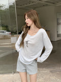 Korean Lazy Wind Stripe U Collar Sunscreen Jersey Long-Sleeved T-Shirt For The Summer Of 2026 Unique Niche Blouse