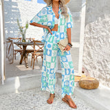 Dili 2025 Spring And Summer Leisure Bohemian Holiday Wind Bump Print Wide Leg Trousers Suit Woman