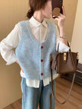 Soft Glutinous Sweet Love Buckle U Collar Knitted Vest Cardigan Women Loose Short Small Spring And Autumn Winter Folding Vest