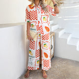 Dili 2025 Spring And Summer Leisure Bohemian Holiday Wind Bump Print Wide Leg Trousers Suit Woman