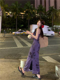 Tea Break French Purple Slings Broken Floral Dress Women's Summer 2025 New High-End Temperament Waist Skirt