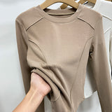 European Goods Autumn And Winter Grinding Thick Bottom Shirt Women Long Sleeves With Shoulder T-Shirt Design Thin Velvet Top Design
