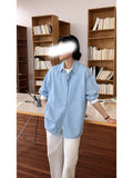The New Shirt Is Simple To Wear A Blue Striped Fake Two Shirt Femininity Tops