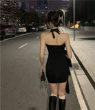 Black Spice Girls Sexy Hanging Neck Sling 2025 Spring Packing Hupe Dress Shown Thin Ntt Design Sense V Collar New