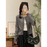 Long-Sleeved Knitted Jersey Outside Embroidered Bow Repair Slim Autumn New Women's Beautiful Coat Small Top