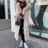 Women's Winter New Thick Warm Collar Tight Belt Hooded Long Cotton Coat Premium Sense