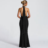 2025 Sexy Deep V-Dex-Back Hip Dress New Folded Tuxedo Fishtail Dress