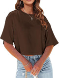 Women's Loose Short T-Shirt Round Collar Umbilical Top Casual Summer Solid Color Basic T-Shirt Short Sleeve