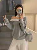 Korean New Design With A Sense Of Fashion Wood Ear Splicing Collar Collar Collar T-Shirt 2026 Early Autumn Long-Sleeved T-Shirt Women's Clothing