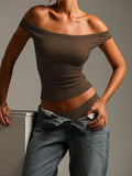 Exploding Thread Repair Y2K Sexy Hot Girl With A Short Shoulder Pure T-Shirt Top Girl