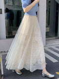 White Lace Dress Woman 2025 New Spring And Summer Temperament Long High-End Ponpong Mesh Dress A Word Umbrella Skirt