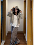 Hooded Jacket Women's Spring And Autumn 2025 New Korean Lazy Zipper Striped Cardigan Dress Early Autumn Wear