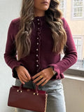 Dili Leisure Vacation Wind Solid Color Wool Woven Button Long-Sleeved Top Sweater Women's 2025 Autumn And Winter