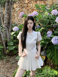 College Style White Shirt Dress Women's Dress 2026 New Summer Small 100-Fold Skirt Dress Set